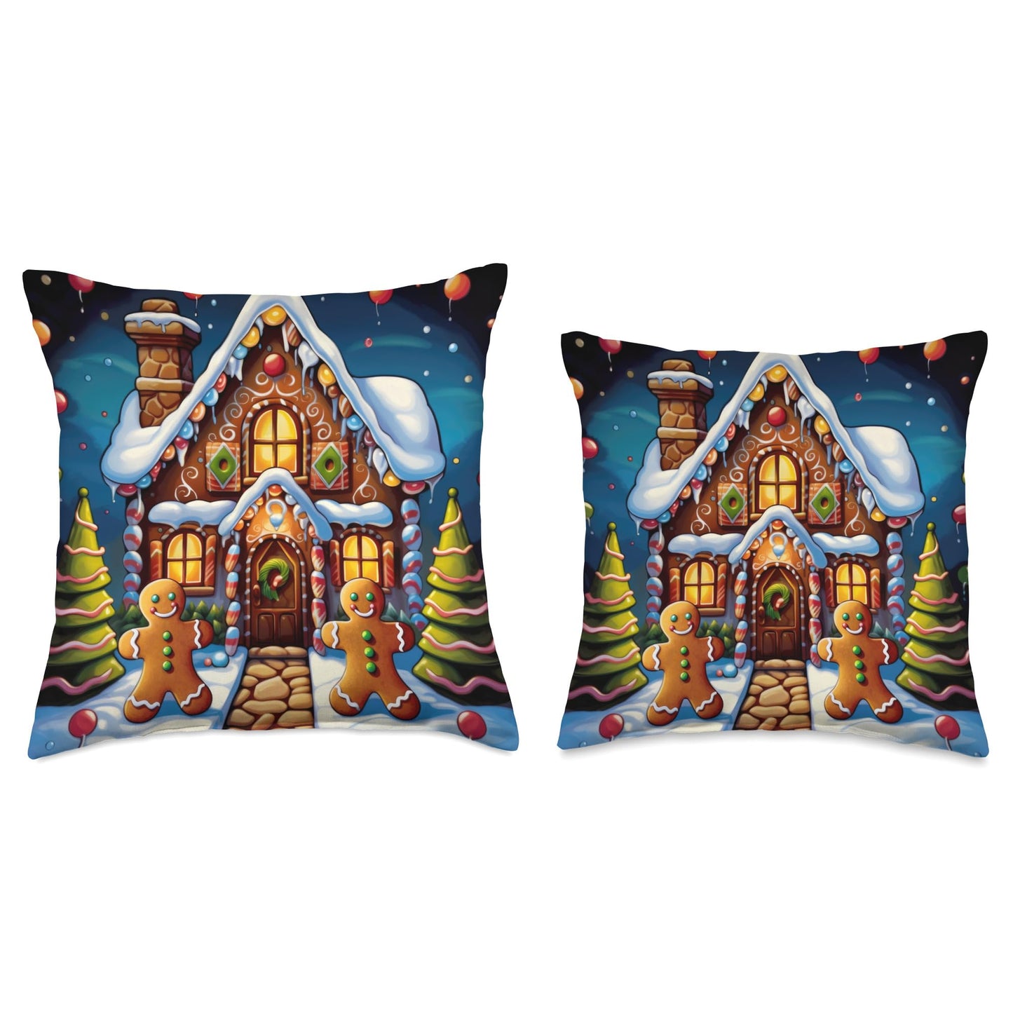Christmas Gingerbread House Candy Cane X-Mas Throw Pillow