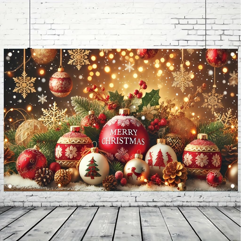 Tomhong Christmas Party Decoration 71x43 Inch Merry Christmas Ball Ornament Pine ConeSnowflake Gift Box Holly Bell Holiday Scene ndoor Outdoor Xmas Celebration Decor