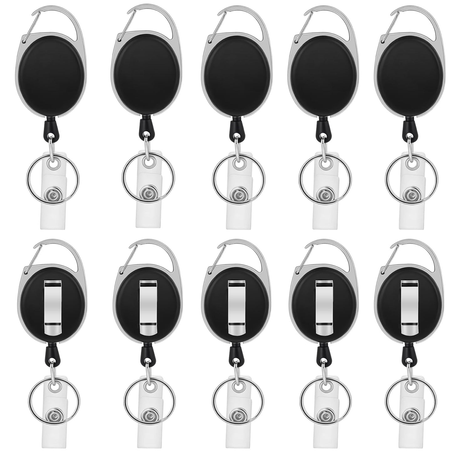 25 Pack Badge Reels Retractable ID Badge Holder with Carabiner Reel Clip ID Card Key Holder with Ring for Office Worker Employee Teacher Nurse Doctor