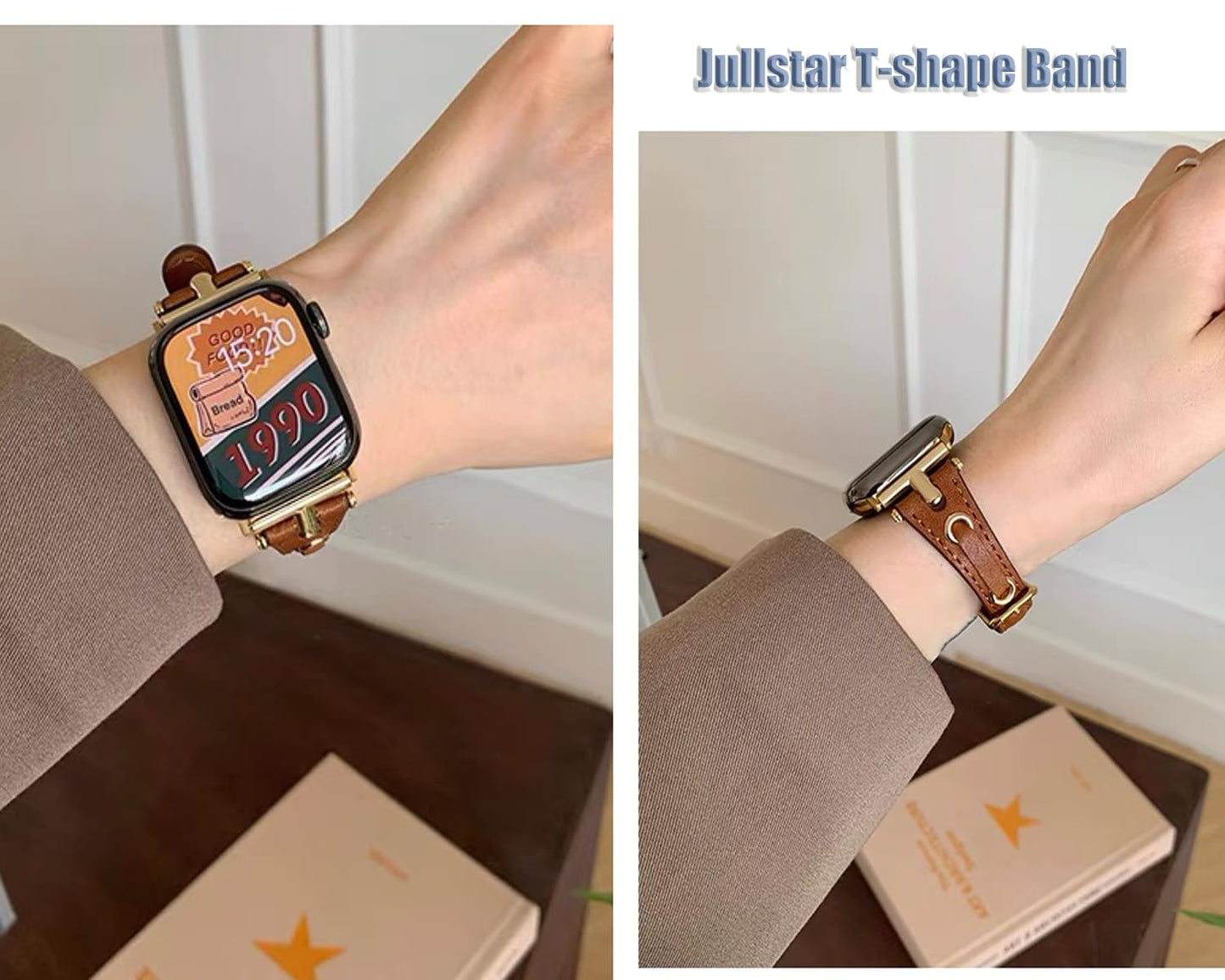 Brown Black Leather Band Compatible Apple Watch Gold Strap Women 38mm 40mm 41mm 42mm 44mm 45mm 46mm 49mm,Dressy Silver Slim Thin White Wristband for iPhone Watch Band Series 10 9 8 7 6 5 4 3 2 1 SE (Ultra 1 2)