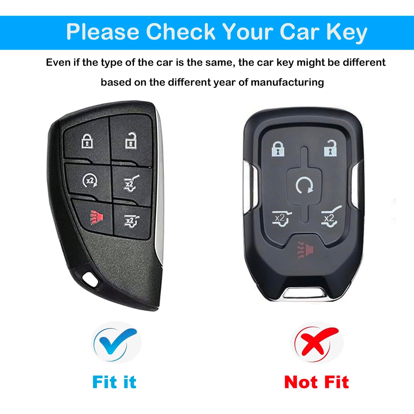 Leather Key Fob Cover for Chevy, Retro Smart Fob Protection Case Compatible with 2021 2022 2023 2024 2025 Chevy Tahoe Suburban GMC Yukon Denali Sierra Silverado Buick (Black, 6 Buttons)