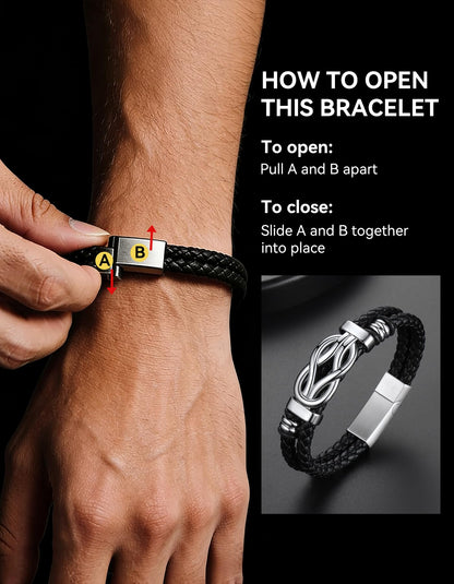 ChainsHouse Inspirational Gifts Bracelets for Men with Message Cards 8.3 Inches Braided Beaded Leather Square Knot Cuff Bracelet Birthday Gift for Dad