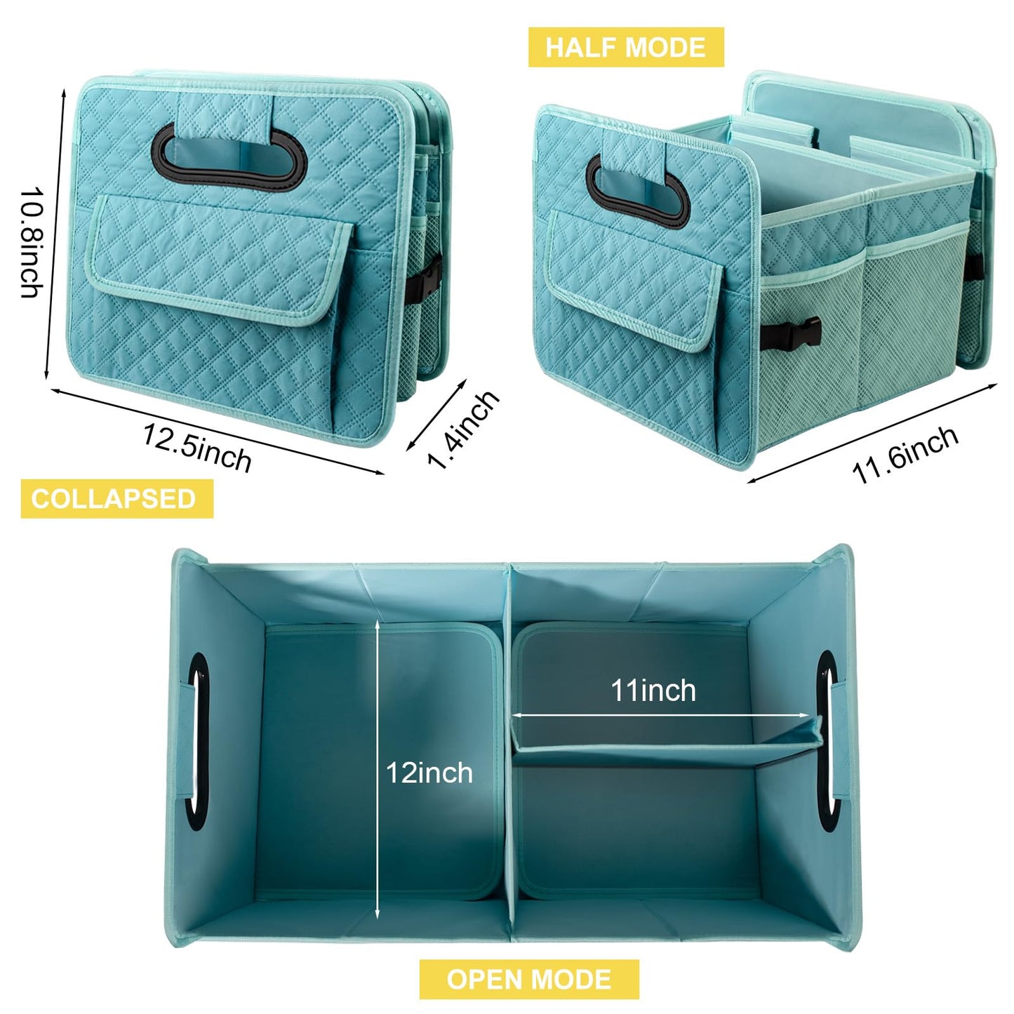 JiatuA Car Trunk Organizers and Storage for SUV, Collapsible Multi Compartment Container Box Adjustable Car Accessories for Women Men, Lake Blue