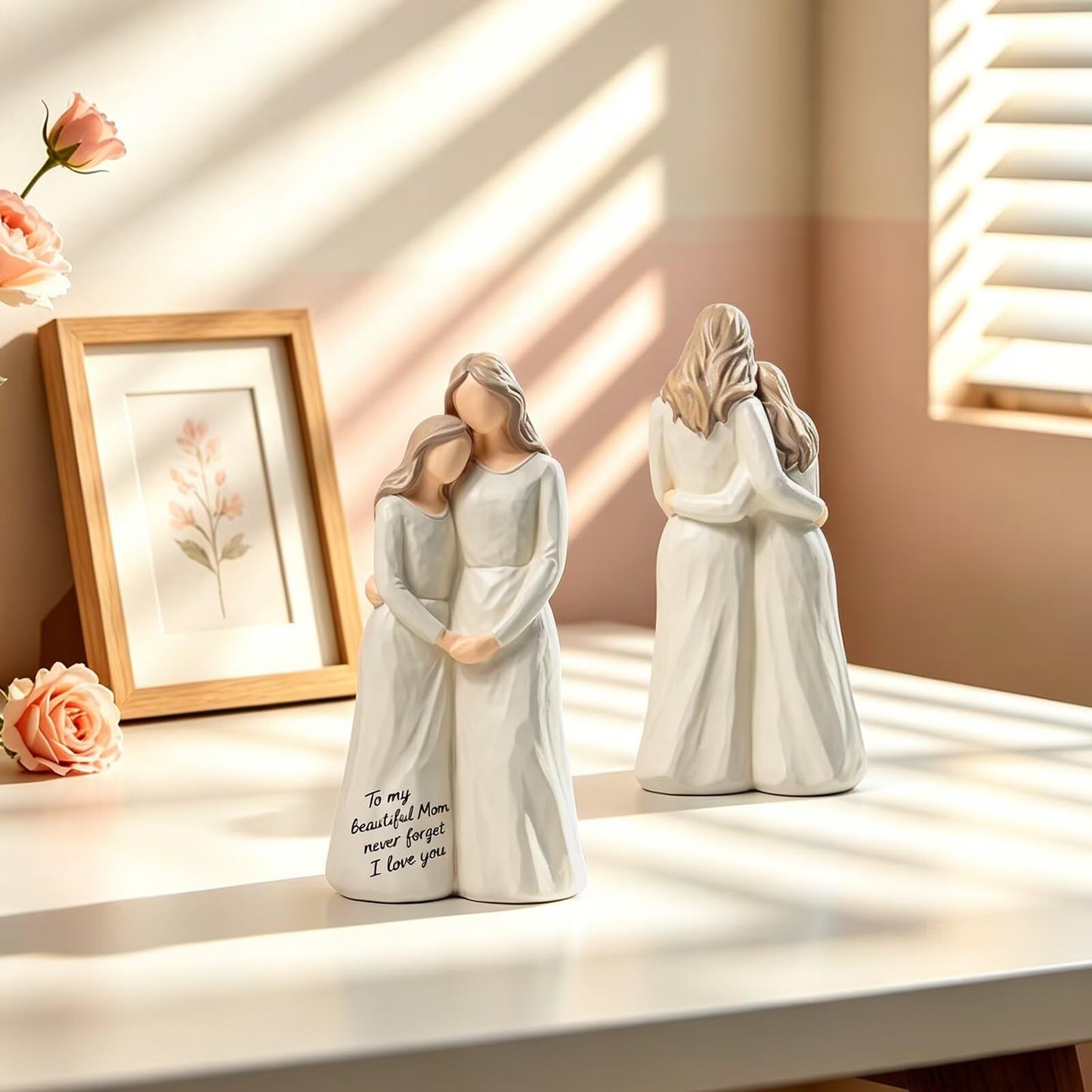 Mom Birthday Gifts from Daughter,7.48" Mother Daughter Figurine, Mother's Day, Thanksgiving,Christmas Day Gift for Mom, Birthday Gifts for Mother Women Grandma,Home Tabletop Shelf Decor,White,Resin