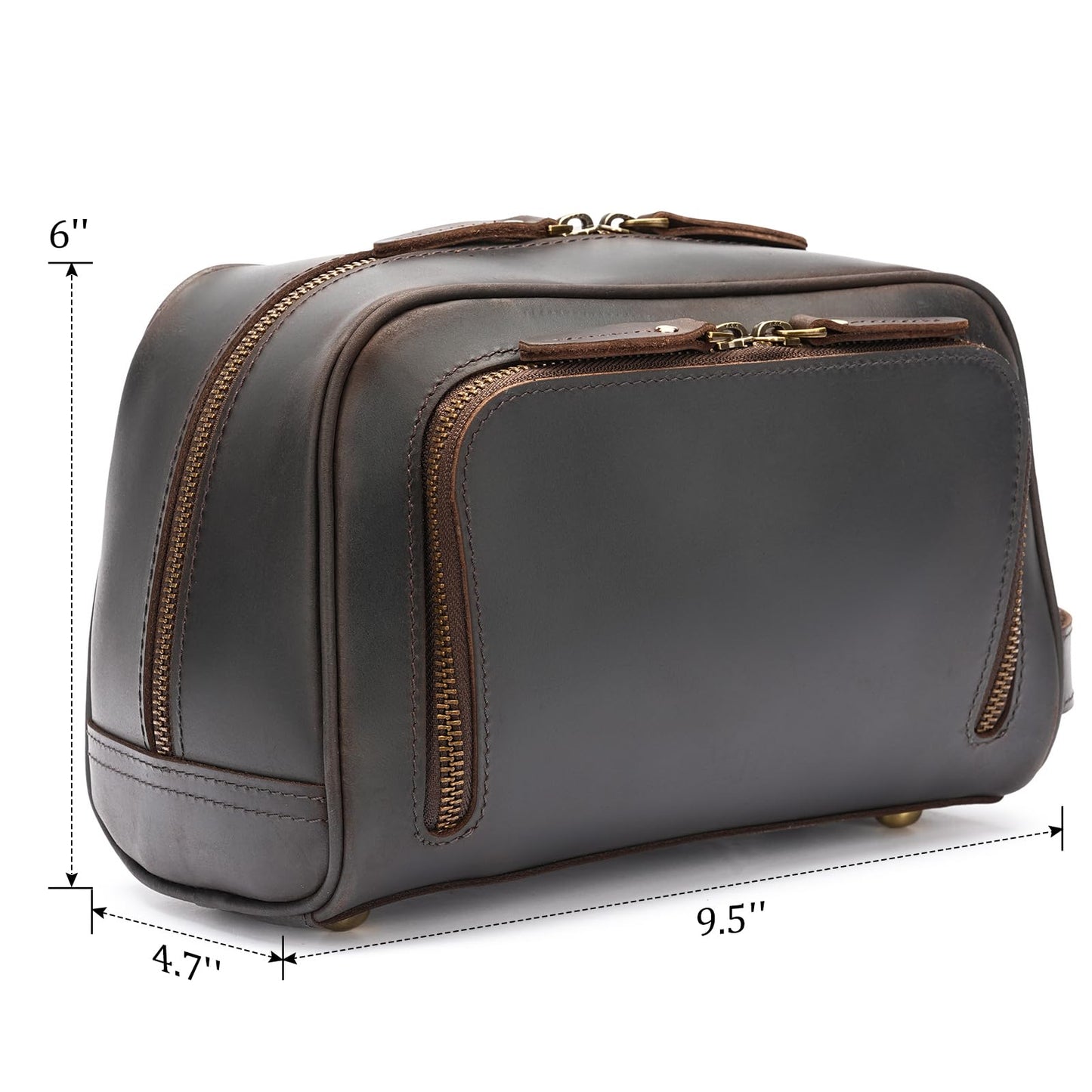 Polare Vintage Full Grain Leather Handmade Travel Toiletry Bag for Men - Dopp Kit - Shaving Kit with YKK Metal Zippers A-Dark Brown