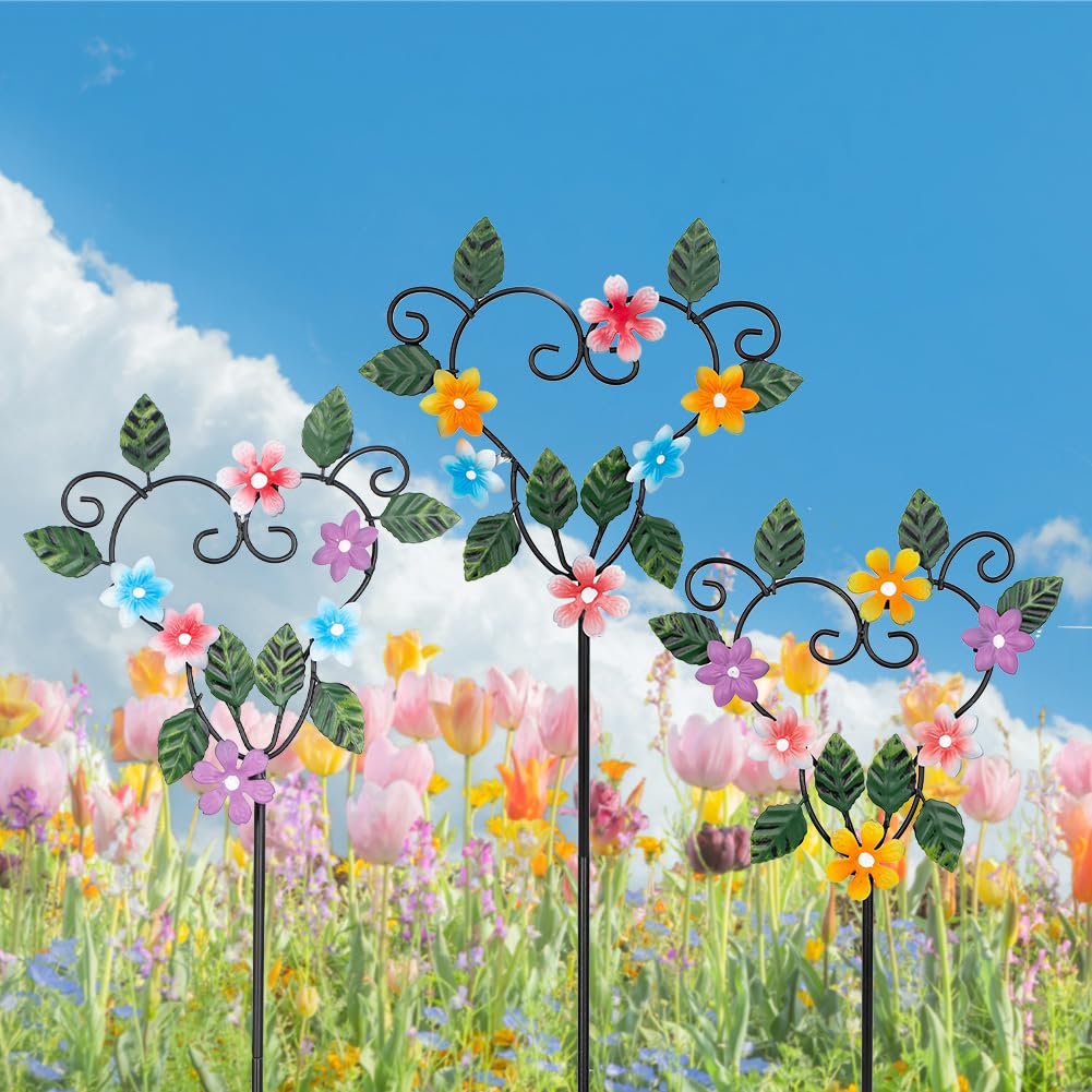SATHGA Metal Flowers Decorative Garden Stakes, 22.1 ''H Heart Shape Metal Flowers for Outside Yard Art Garden Stakes,Spring Outdoor Decor Housewarming Present for Women Mom Grandma