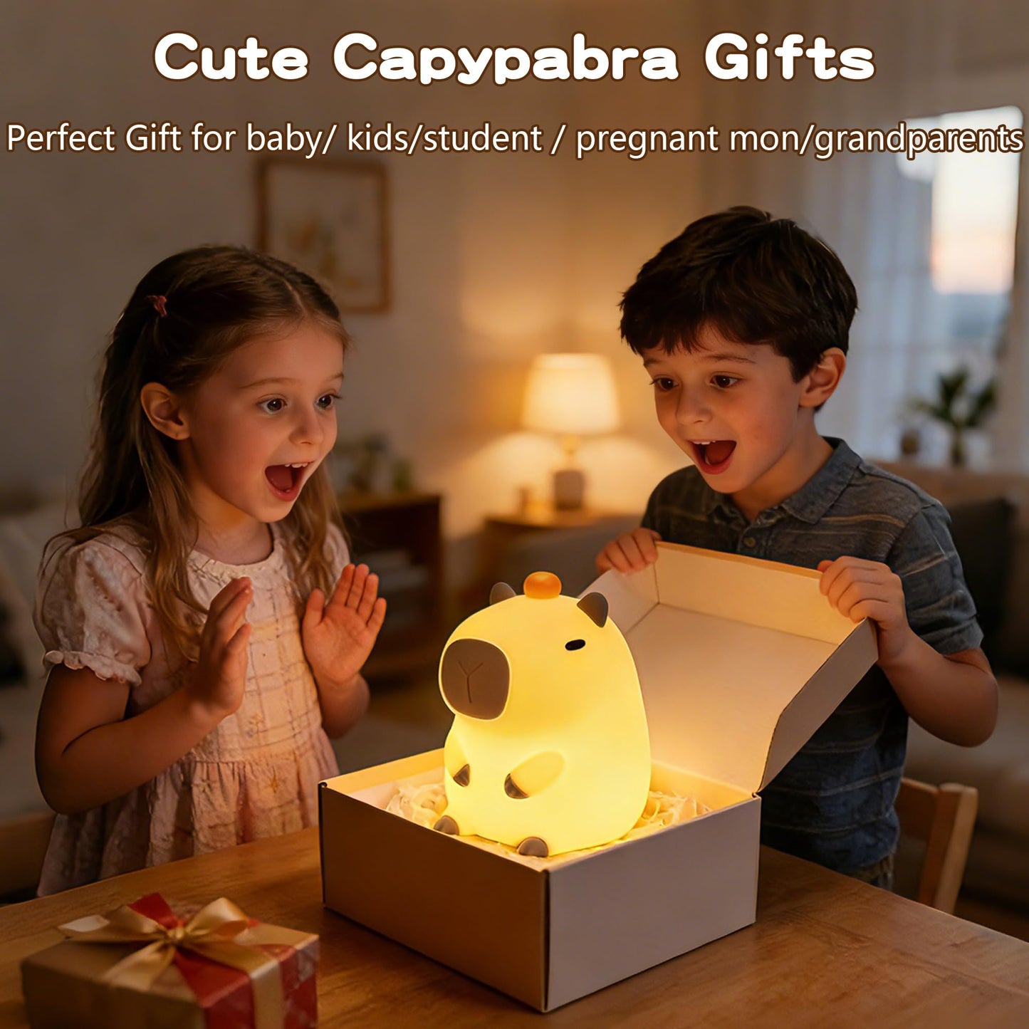 FAMIDUO Capybara Night Light, Long-Lasting Silicone Squishy Lamp, Cute Animal Nursery Light with 20-Min Timer, Dimmable Bedside Lamp for Kids Room, College Dorm Decor, Funny Gifts for Girls Boys Baby