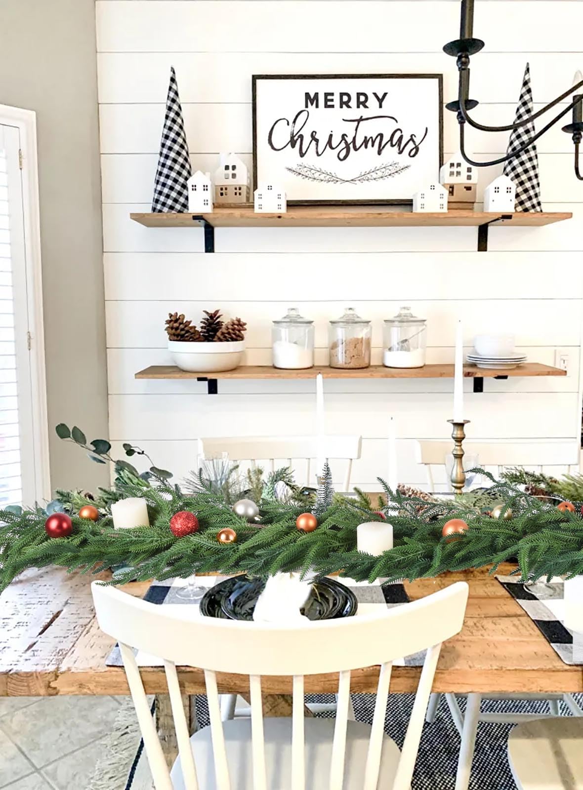 Norfolk Pine Garland Christmas Decoration - 9ft Realistic Pine Needles Artificial Greenery Garland for Holiday Mantel Fireplace Stairs Railing Table Home Decor