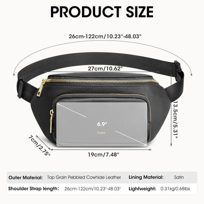 Kattee Fanny Packs for Women, Leather Crossbody Bags for Women Trendy, Small Belt Bag,Fashion Waist Packs with RFID Blocking, Black