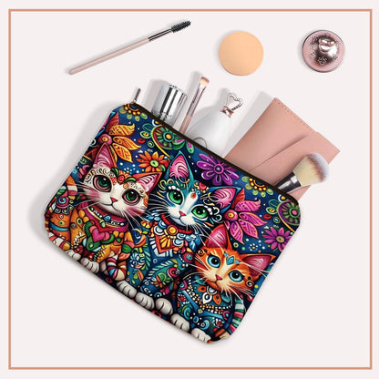 Girlly Mom Bohemian Cat Makeup Bag Gift: Cute Boho Cats Themed Cosmetic & Toiletry Organizer Pouch For Daughters, Sisters, Friends,Teen Girls & Women.Ideal Gift For Travel, Birthdays.