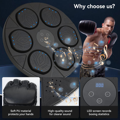 FIRINER 2025 Music Boxing Machine for Adults and Kids, Wall-Mounted Bluetooth Smart Punching Machine with Gloves, Bandages, and Head-Mounted Punching Ball, Fitness Equipment for Home, Office, or Gym