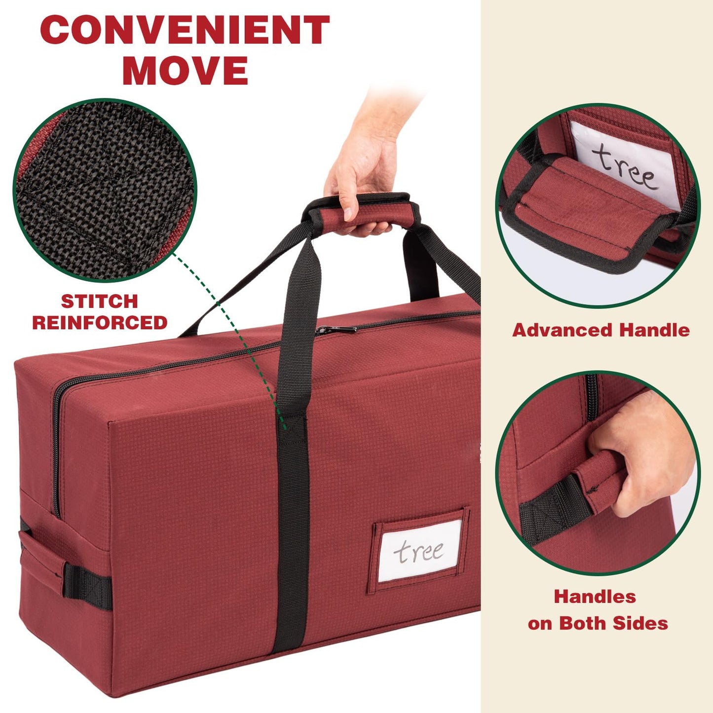 Christmas Tree Storage Bag Fits 7.5 Foot Artificial Christmas Tree Extra-Large Christmas Tree Storage Bin Comes with Built-in Buckle, Durable Handle, and Label Card Slot for 600D Christmas Tree Bag