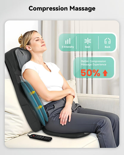 Snailax Shiatsu Neck and Back Massager with Heat, FSA HSA Eligible, Upgraded Massage Chiar Pad with Compression, Vibration, Chair Seat Massager for Home, Office, Gifts for Men, Women
