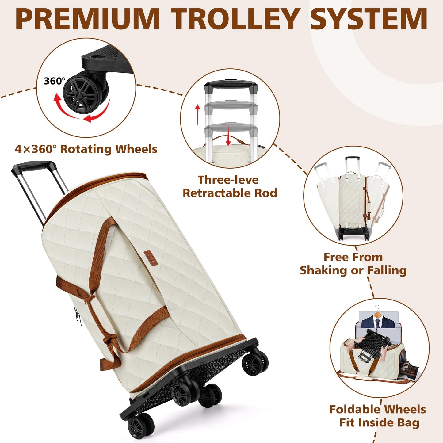 Rolling Garment Bags for Travel - Carry on Convertible Garment Duffle Bags with Wheels for Men Women, 4 in 1 Large Travel Duffel Bags with Shoes Compartment Hanging Suit Dress Weekender Bag 4pcs Set