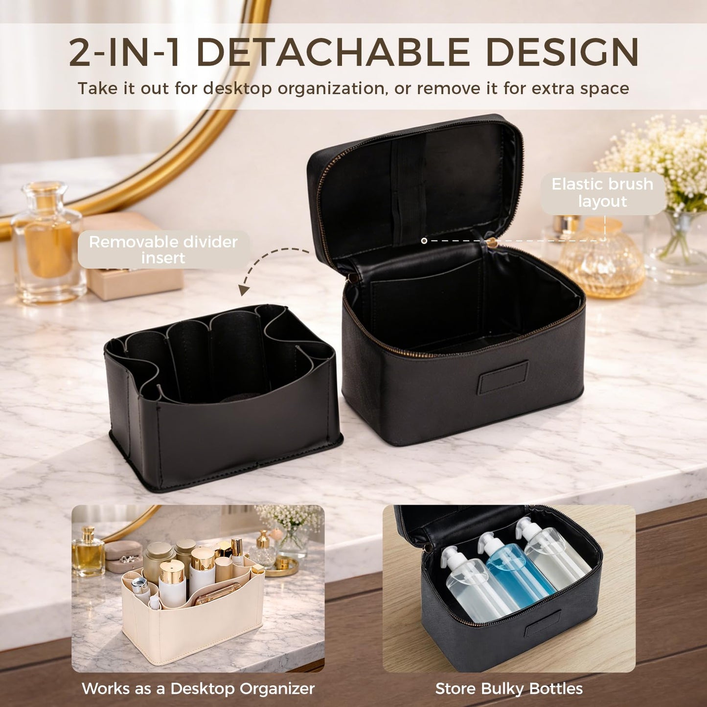 Makeup Bag Vanity Case for Women – Portable Cosmetic Bag Makeup Bag Organizer Travel Toiletry Bag with Removable Divider
