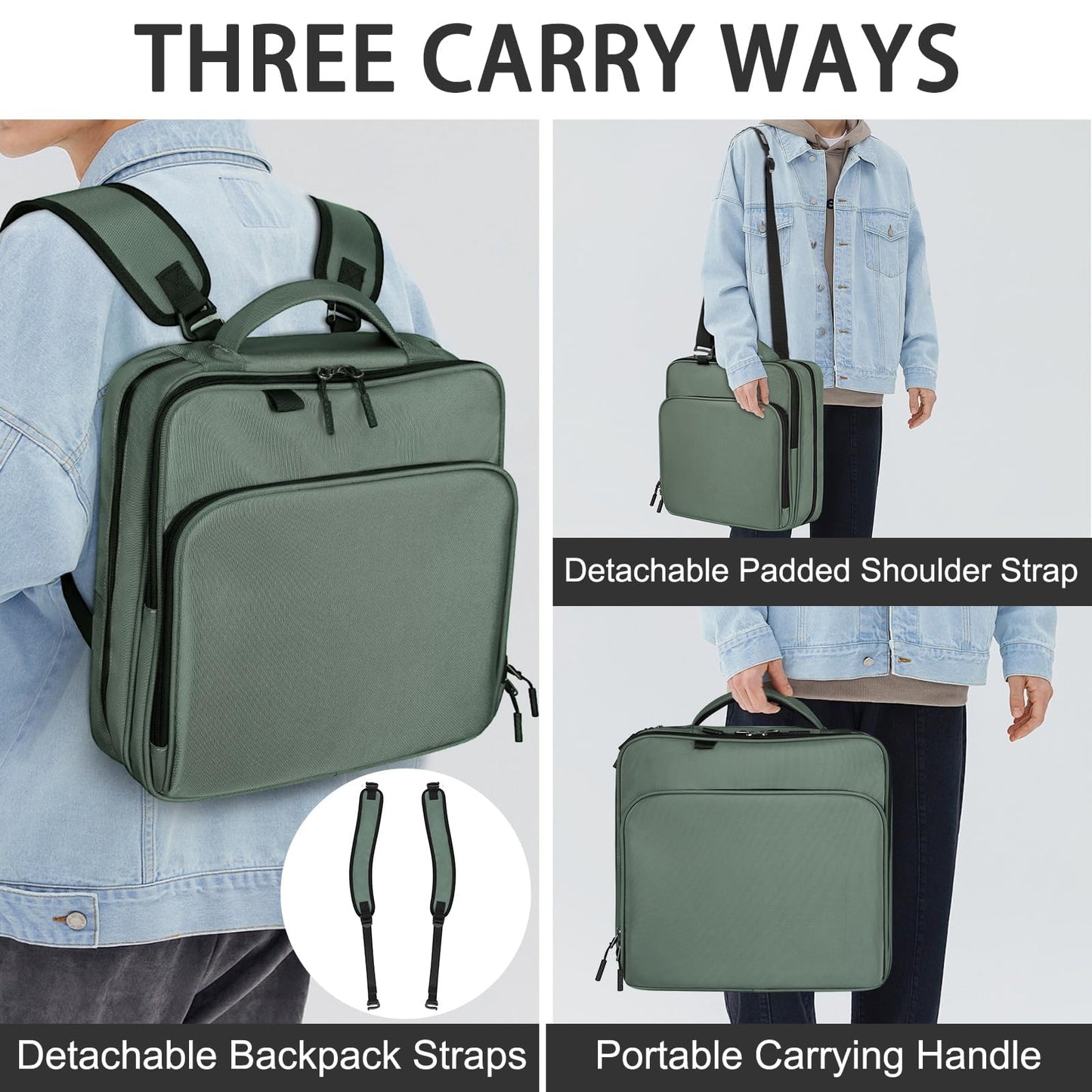 Zipper Binder Bag, 2-inch 3-Rings with Multiple Pockets File Folder - 500 Sheet Capacity, Up to 14‘’ Laptop and Tablet, Detachable Backpack Straps & Shoulder Use for School