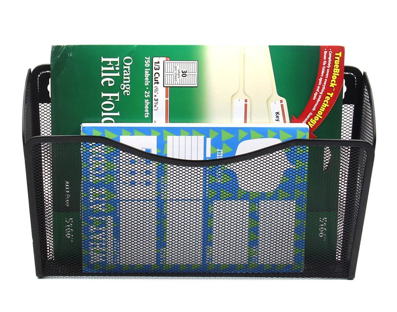 EASEPRES 3 Single Pocket Mesh Hanging File Organizer, Vertical Wall Mounted Magazine File Holder, Mount Basket Mail Paper Document Folder Organizing for Office, Home and School, Black