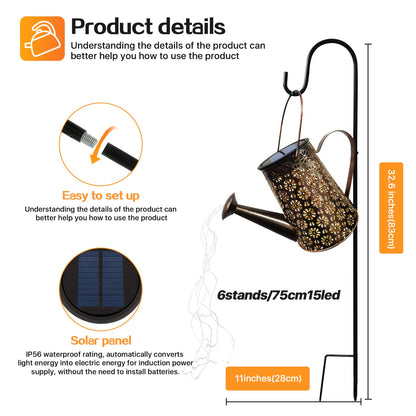 Outdoor Solar Watering Can with Lights Garden Decor Large Solar Powered Lanterns Hanging Waterproof LED Decorative Retro Metal Kettle String Lights for Table Yard Pathway Walkway Gardening Gifts