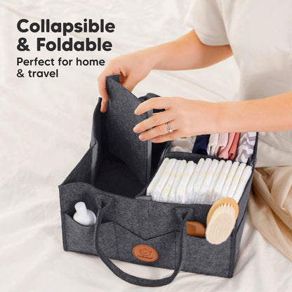 KeaBabies Baby Diaper Caddy Organizer with Handle - Portable Baby Organizers and Storage for Nursery, Changing Table, Large Travel Car Caddy, Girls, Boys Shower Gift Basket, New Mom Gifts(Mystic Gray)