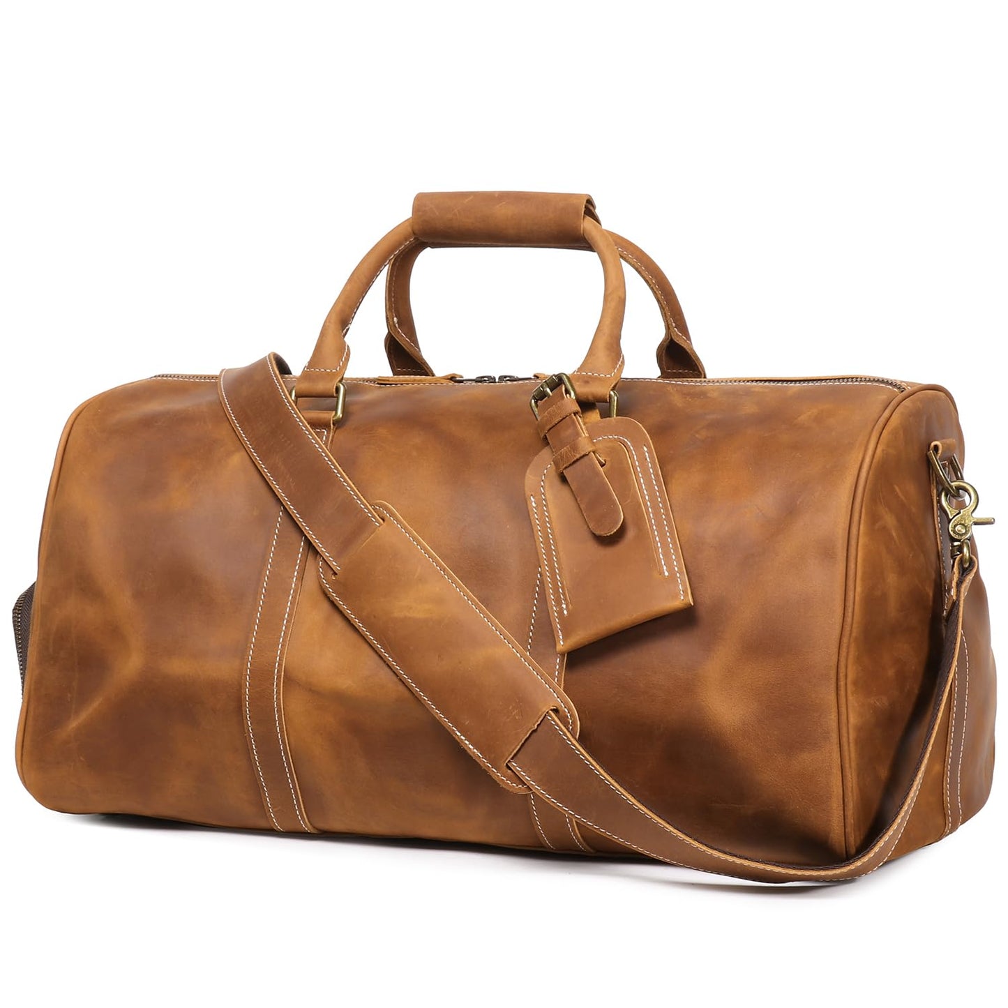 Luokir Mens Leather Weekend Bag Classic Leather Travel Duffel Bags YKK Zipper with Shoes Compartment Sports Vintage Travel Luggage Overnight Carry On Bags (Vintage Brown, 20 Inch)