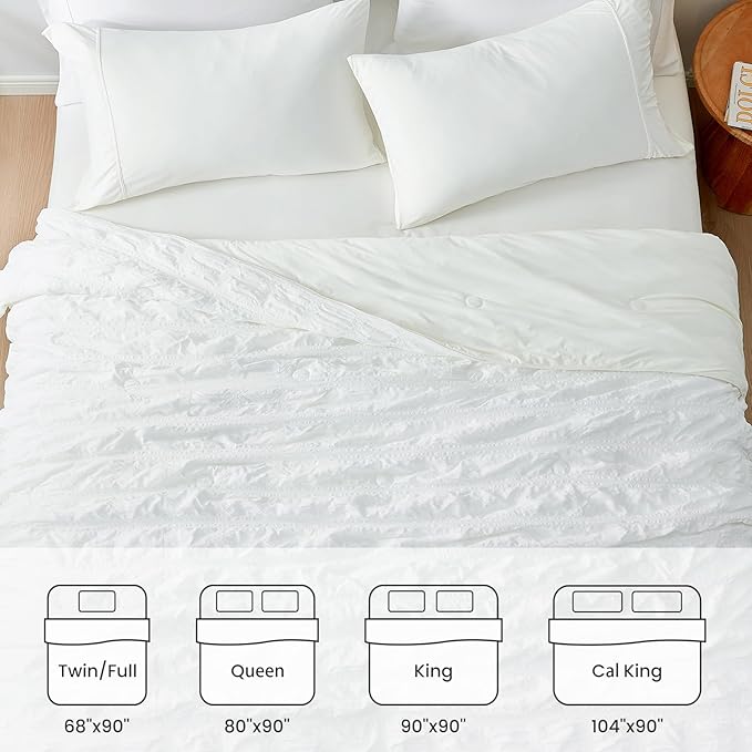 Cozy Bliss Cooling Comforter Twin Size Seersucker Plaid, Q-Max 0.4 Reversible Lightweight Cooling Blanket, Breathable Silk Smooth Summer Bedding Quilt for Hot Sleepers Night Sweats White