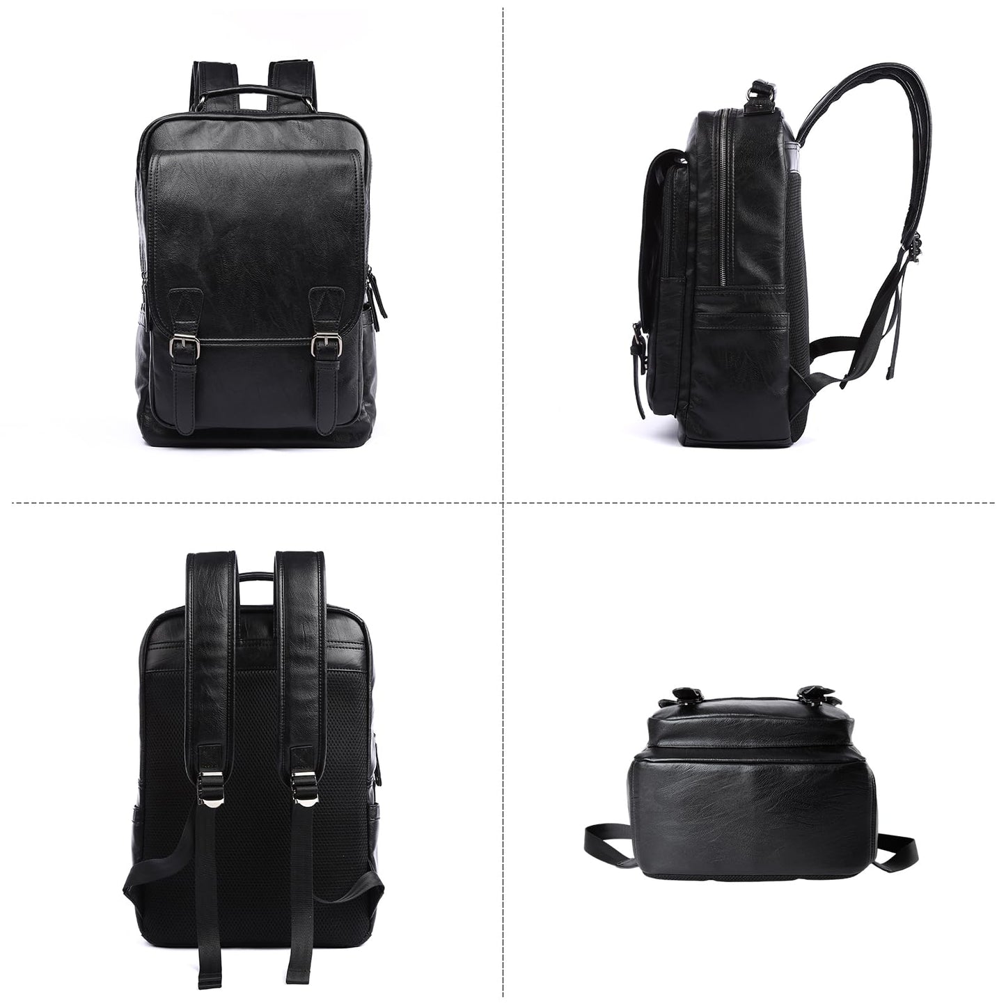 MATE ELAN Leather Travel Laptop Backpack For Men Fit 15.6" Waterproof Vintage Backpack Business Work Knapsack College Commute Hiking Black Backpacks