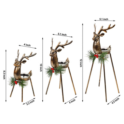 Juegoal Set of 3 Reindeer Tealight Candle Holders, Standing Iron Metal Christmas Decorations, Glass Votive Candle Holder, Durable and Rust-Proof Holiday Tabletop Centerpiece and Display
