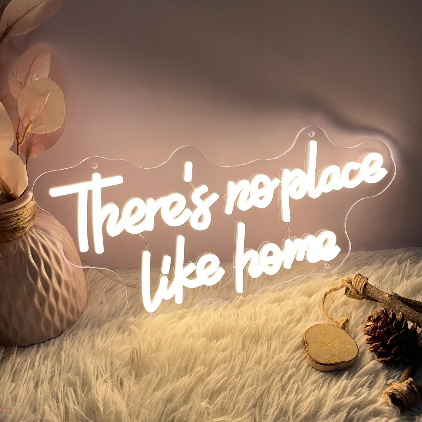ZPLNOSIN Custom Neon Light Sign There’s No Place Like Home Indoor Bedroom Decor Wall Led Neon Sign Backdrop Flex Bar Christmas Party Wedding Living Room 5V USB Warm White 40x19.2cm