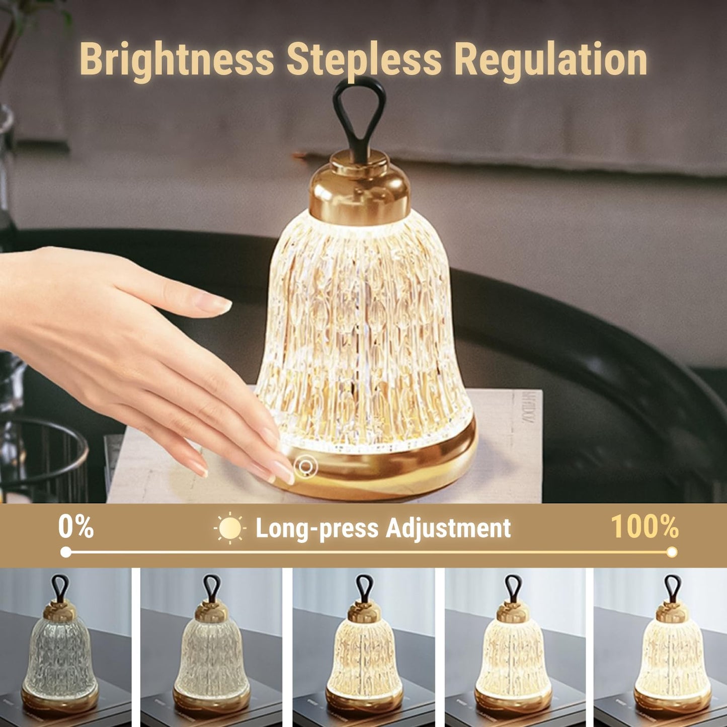 KOSTA Crystal Bell Table Lamp Rechargeable Crystal Lamp Christmas Bell Light for Decor Home Bedroom Kitchen Office Living Room Birthday Gift Lights for Bedroom/Party/Kids Room