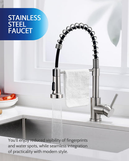Kitchen Faucet with Pull Down Sprayer, High Arc Single Handle Stainless Steel Kitchen Sink Faucet with Sprayer for Rv Camper, Matte Black