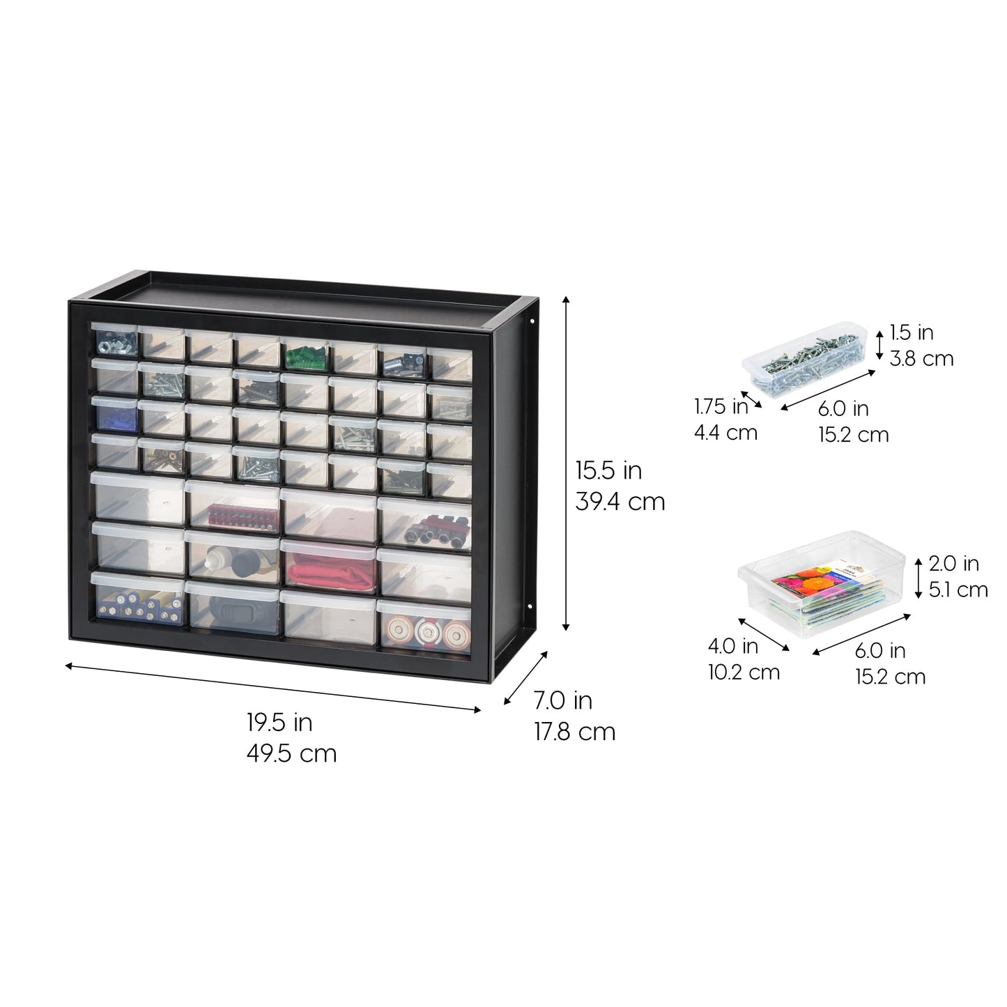 IRIS USA Small Parts Storage, Made in USA, Cabinet, 44-Drawer Organizer for Screws, Nuts, Bolts, Electronics, Hardware, Beads, Crafts, Building Bricks, Stackable Garage Storage – Black