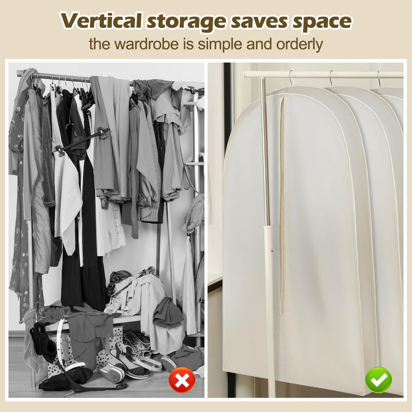 GliCraft 42 Inch Acid Free Cotton Muslin Suit Garment Bag Long Dress Suit Storage Box Closet Organizer for Suits, Coats, Travel Bag