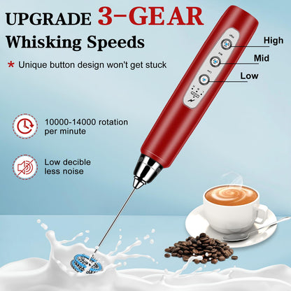 Milk Frother Handheld for Coffee, Electric Whisk 3 Speed Adjustable, Drink Mixer with Stainless 3 Whisks, Rechargeable Hand Frother Wand, Foam Maker for Latte Cappuccino Matcha Egg Silver