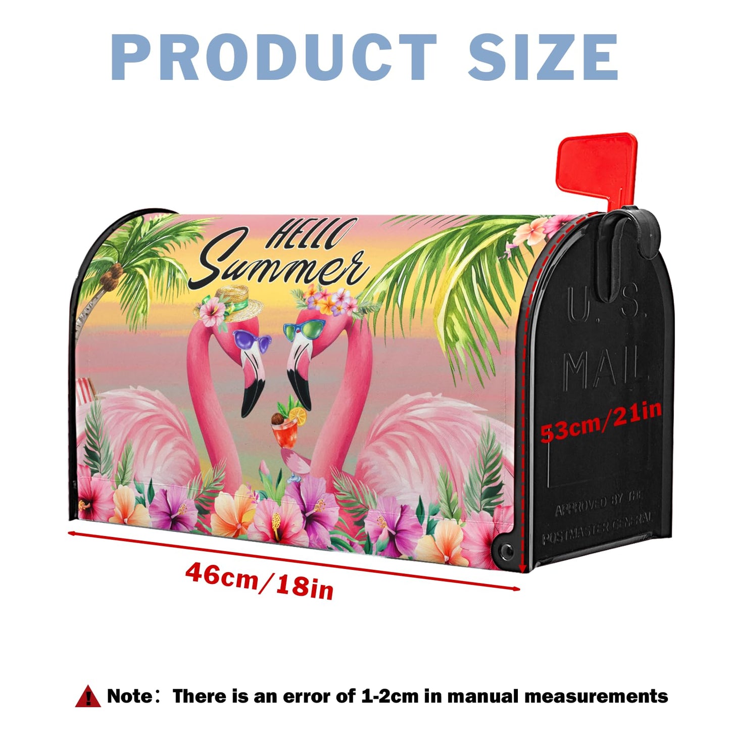 Hello Summer Mailbox Covers Flowers Floral Beach Flamingos Mailbox Cover Palm Tree Post Letter Box for Garden Standard Size 21x18 in for Yard Home Decor