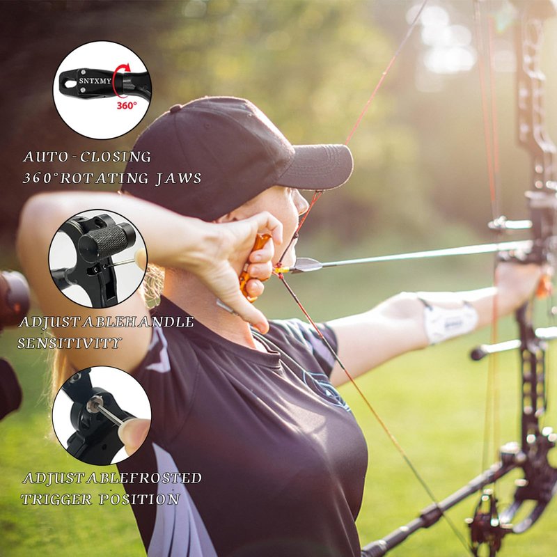 sntxmy Bow Release for Compound Bow, Archery Release Trigger, Compound Bow Release, Thumb Release. (3 Finger Bow Release, Light Red)