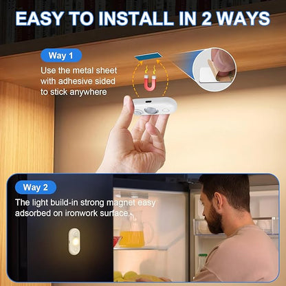 LED Motion Sensor Light Indoor, Magnetic Under Cabinet Lighting Warm White, Dimmable Rechargeable Puck Lights for Closet, Kitchen, Stairs(4 Pack)