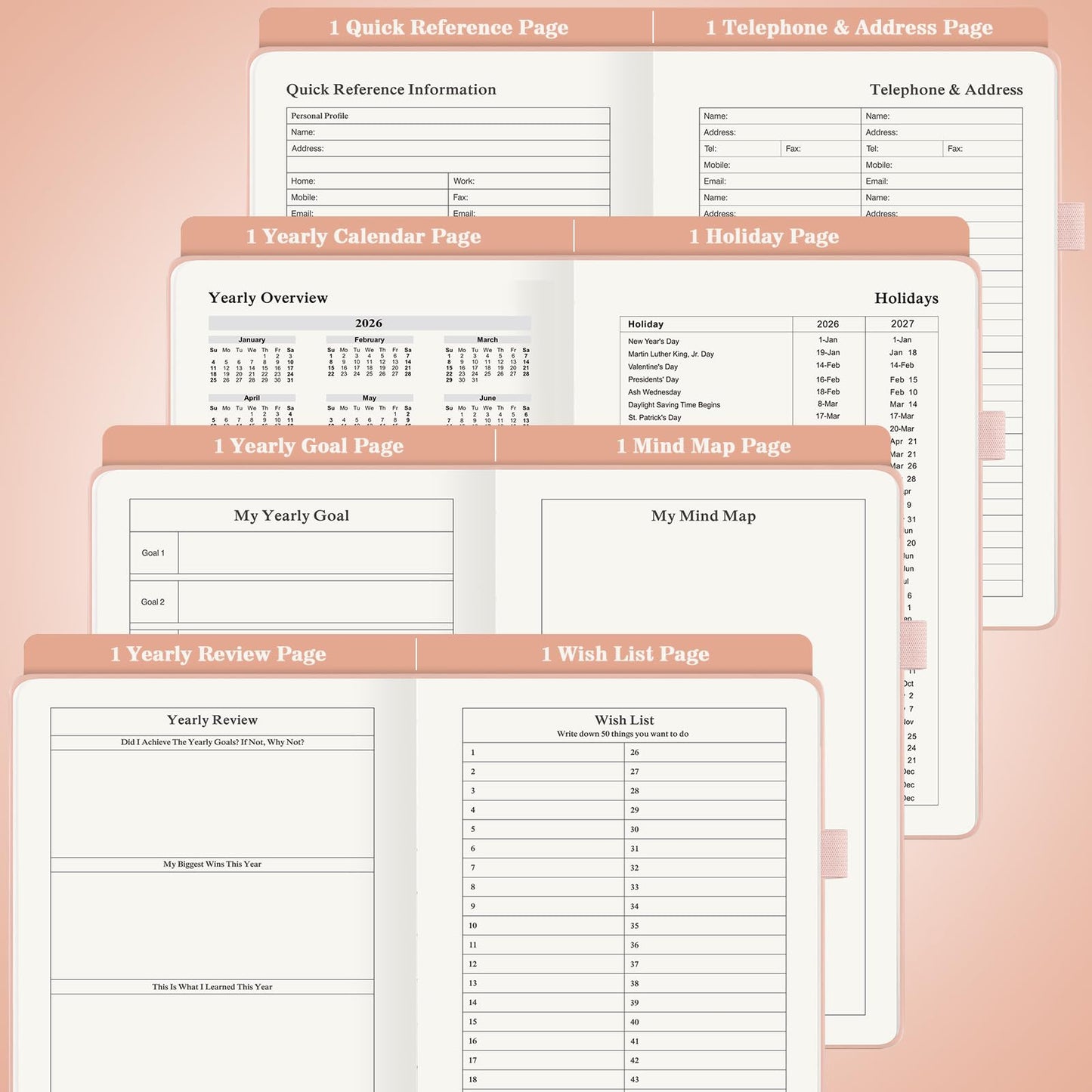 Undated Daily Planner 2024-2025, ADHD & Work Planner for Women & Men, Hourly Goal Setting, Hardcover, Start Anytime, A5, Pink