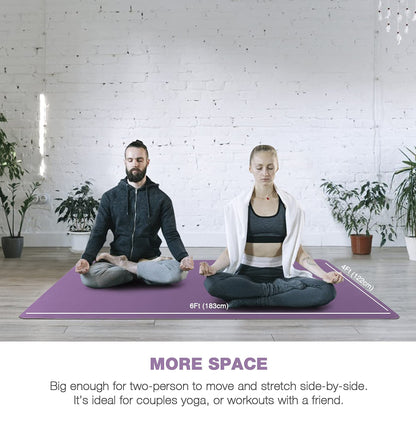 Large Yoga Mat for Men and Women - 6'x4'x6mm, Extra Wide TPE Fitness Mat for Home Gym Workout, Non-Slip, Perfect for Barefoot Exercise (Yoga, Pilates, Stretching, Meditation)