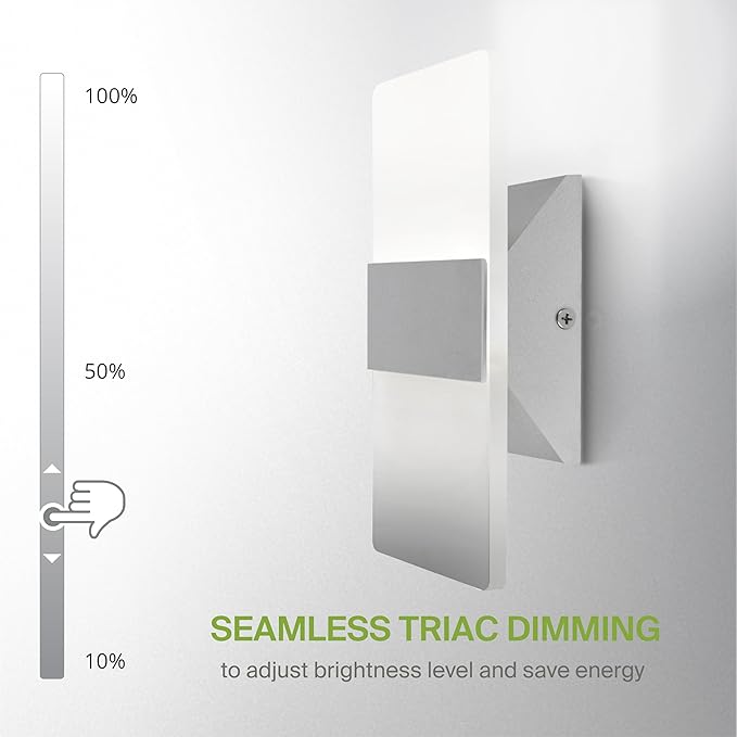 ASD 8 Inch LED Indoor Wall Sconce - Modern Interior 10W 120V 2700K-5000K Adjustable Dimmable Wall Mounted Light Fixtures, Acrylic Glass Wall Lights for Stairway, Hallway - ETL, Brushed Nickel