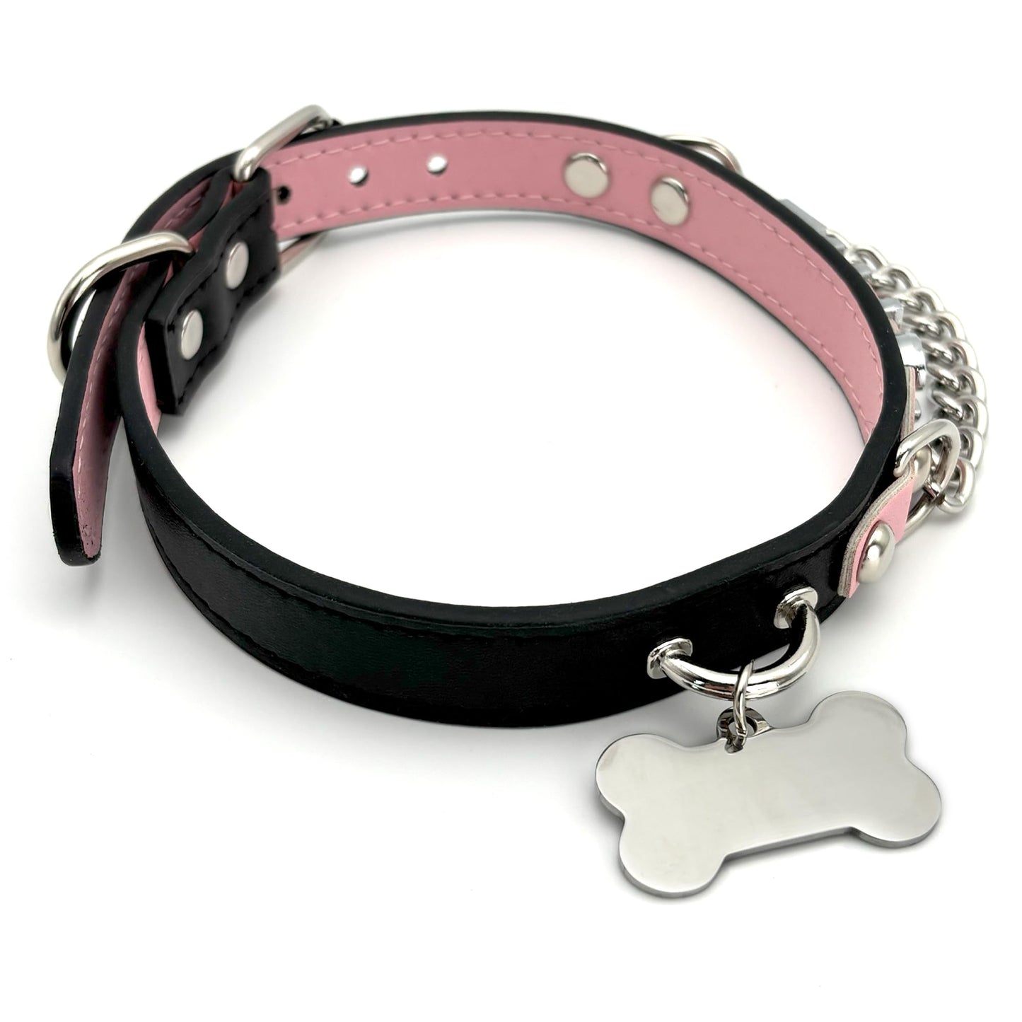 EverGlimp Leather Choker Collar Necklace For Women,Cute Skull Gothic Punk Rock Choker Necklace Collars (BONE-PUPPY, PINK)