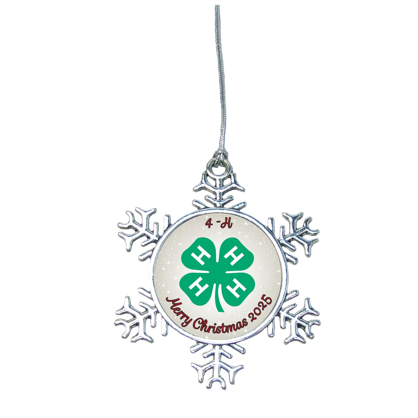 4-H Club Snowflake Merry Christmas Silver Metal Ornament Gift Agriculture