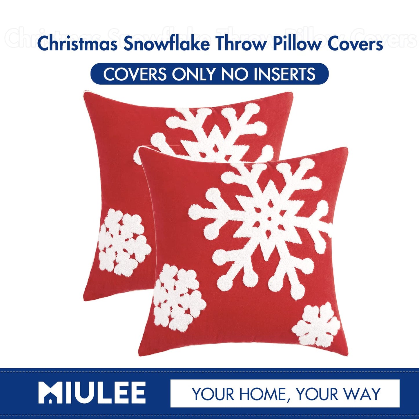 MIULEE Pack of 2 Christmas Decorative Snowflake Throw Pillow Covers Canvas Embroidery Winter Cushion Cases Holiday Decor Soft Pillowcases for Winter Couch Sofa Bedroom Car（Red, 18x18in）