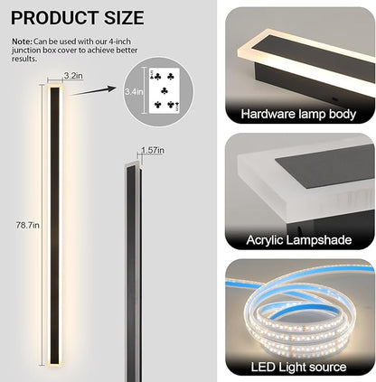 Modern Outdoor Wall Light, 79 Inch 2 PCS Long Exterior Wall Lighting IP65 Waterproof 3000K-6000K Dimmable LED Outdoor Wall Sconce, Linear Long Wall Light for House Exterior Patio Garage