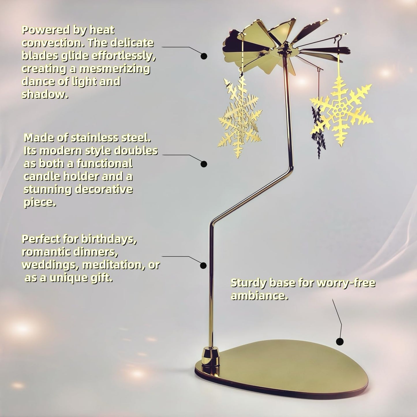 Spinning Candle Carousel Rotary Holder German Rotating Metal Tea Light Holder Chime Candle Spinner for Christmas Gold Snowflake Decor Gifts for Women Sister Mom Hostess Candlestick Table Centerpiece