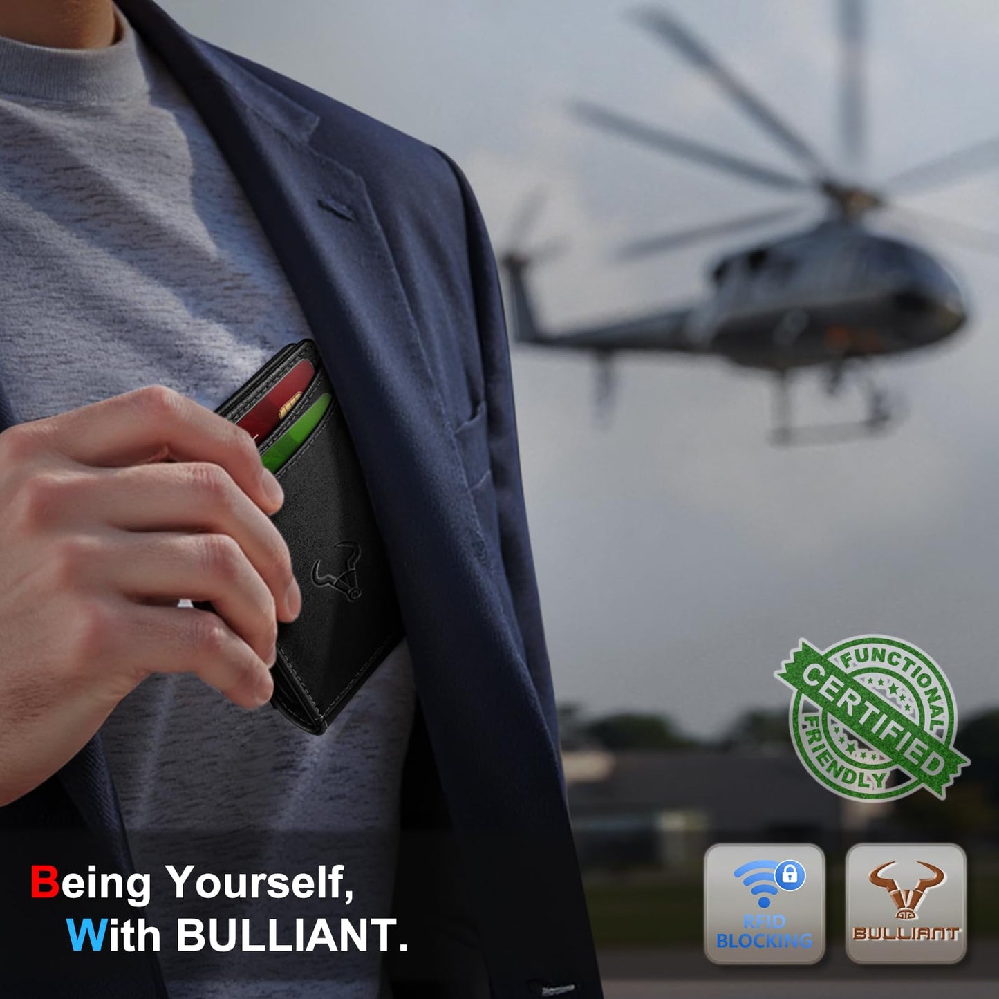 BULLIANT Men Wallet,Maganetic Slim Wallet Money Clip Card Holder 11Cards RFID Blocking Pocket Fit