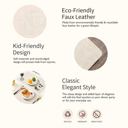 Maxpearl Faux Leather Placemats Set of 6 - Waterproof - Wipe Clean - Heat Resistant - Anti Slip Dining Table Place Mats, Suitable for Indoor & Outdoor Use, 17’’×12’’, Beige