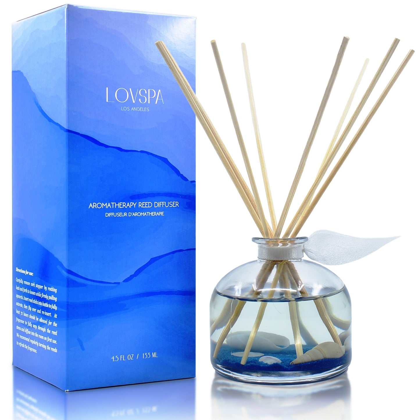 LOVSPA Reed Diffuser Set, Escape Beach Getaway Scented Oil Diffuser with Sticks, Home Fragrance Accessories for Bathroom Shelf Decor, Aroma Diffusers for Home or Office Desk, USA Made