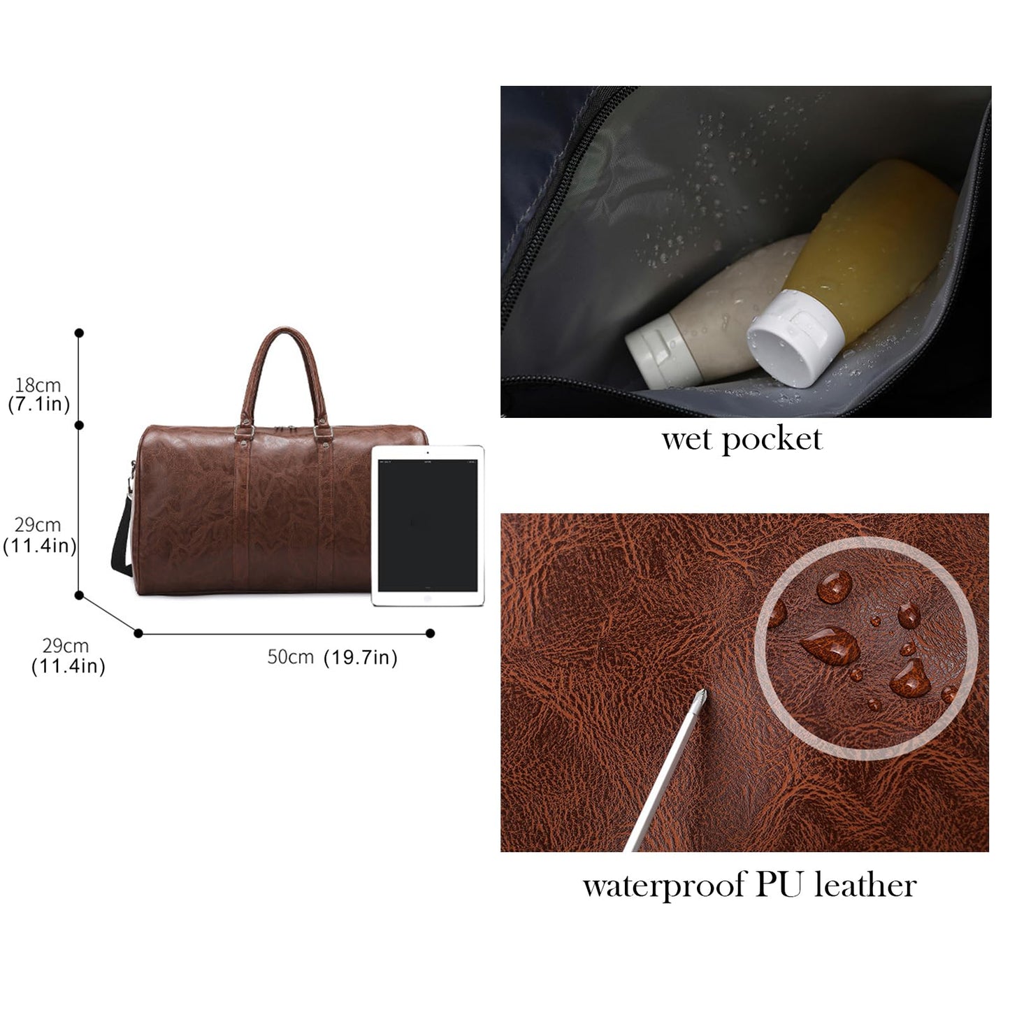 PU Leather Duffle Bag for Travel Duffel Bag, Gym Bag Overnight Bags Weekender Bag for Men (black)