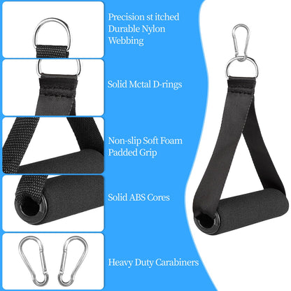 LLMSIX Gym Handles - Heavy Duty Cable Handles with 4 Carabiners for Resistance Bands, Strength Trainers, Home Exercise (Set of 4)