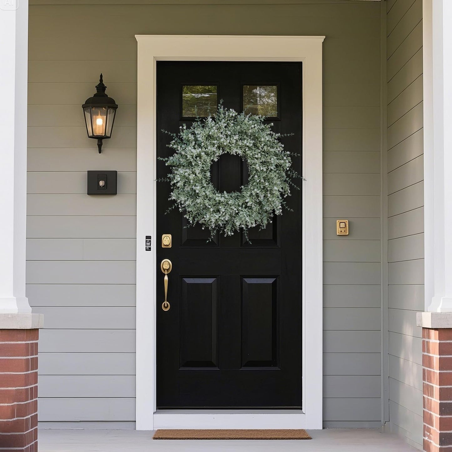 26''Large Artificial Eucalyptus Wreath for Front Door(White-Green)